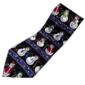 Black snowmen different activities 100% silk tie